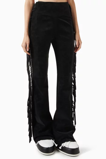 Rumi Fringed Flared Pants in Faux Suede
