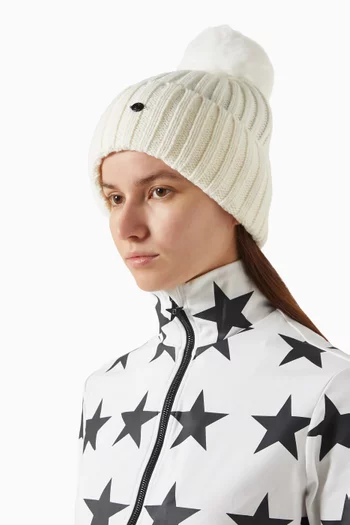 Una Faux-fur Pompon Beanie in Wool-blend