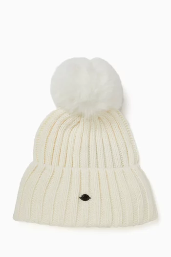 Una Faux-fur Pompon Beanie in Wool-blend