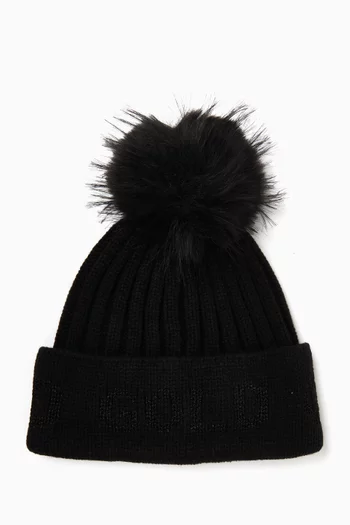 Hodd Faux-fur Pompon Beanie in Wool-blend