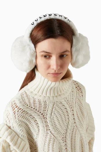 Fluffy Logo-embroidered Ear Warmers in Faux Fur
