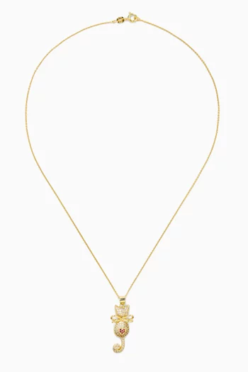 Amie Bow-Kitty Pendant Necklace in 18kt Gold-plated Silver