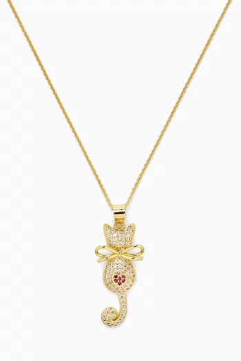 Amie Bow-Kitty Pendant Necklace in 18kt Gold-plated Silver