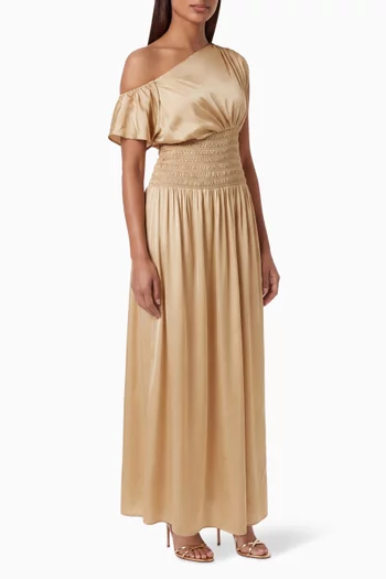 Agnes Shirred Asymmetrical Blouson Maxi Dress
