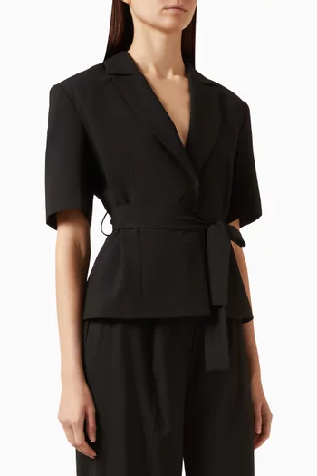 Belted Cropped Jacket in Wool-blend