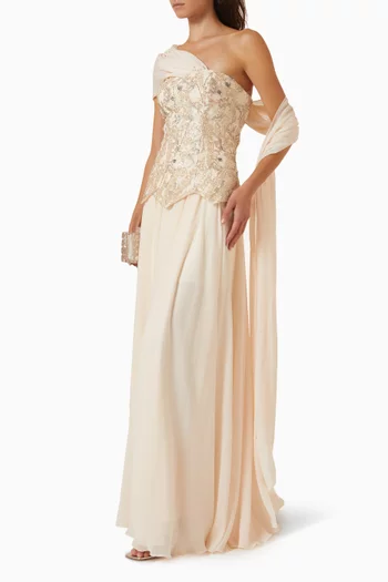 Embellished One-shoulder Dress