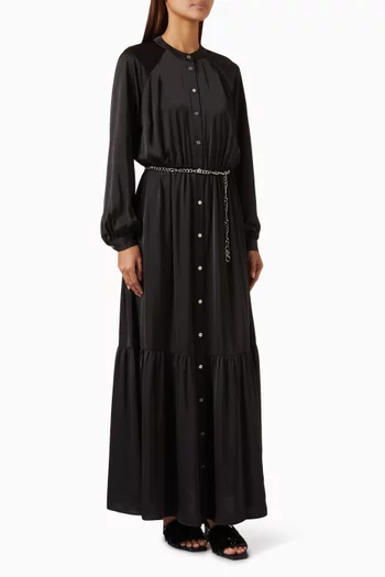 Belted Shirtdress in Satin