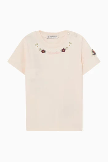 Floral-embroidered T-shirt in Cotton