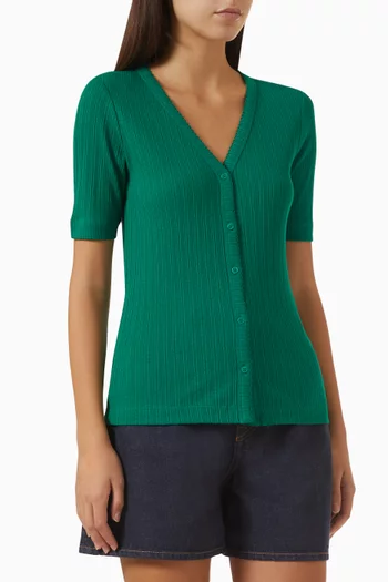 V-neck Cardigan in Pointelle-knit