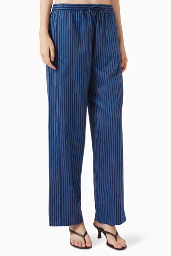 Piped Striped Drawstring Pants in Cotton-sateen