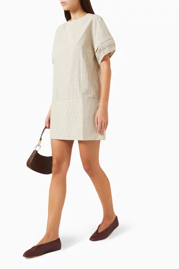 Checked Pintucked Dress in Cotton-poplin