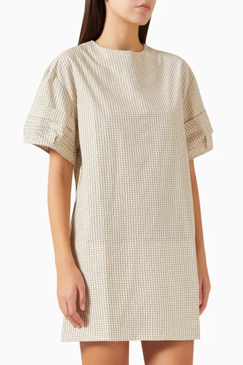 Checked Pintucked Dress in Cotton-poplin