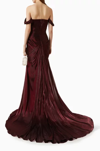 Off-shoulder Slit Gown in Organza Chiffon