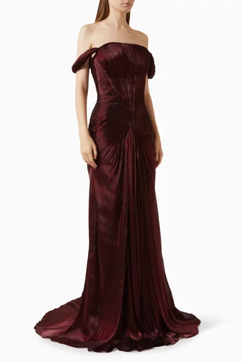 Off-shoulder Slit Gown in Organza Chiffon