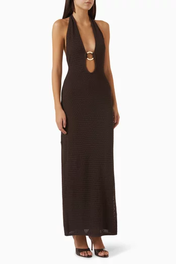 Montego Halter Dress in Crochet-knit