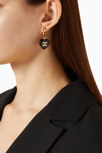 Crystal CC Heart Drop Earrings in Gold-plated Metal