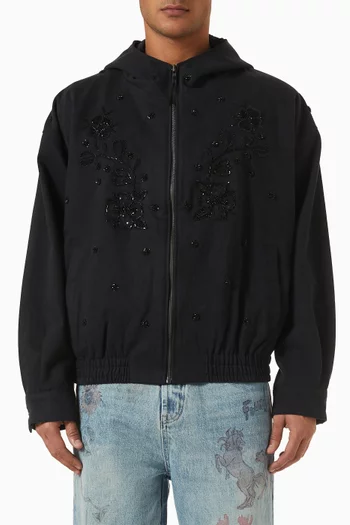 Hand-embroidered Anorak Jacket in Cotton Canvas