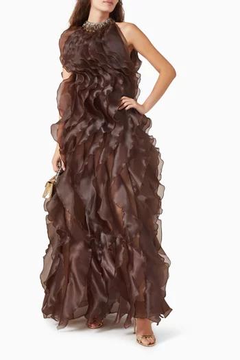 Embellished Ruffle Gown