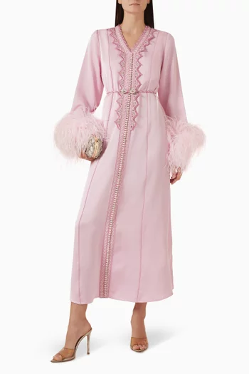 Moroccan Feather-Trim Kaftan