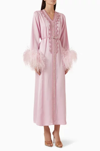 Moroccan Feather-Trim Kaftan