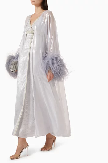 Moroccan Feather-Trim Cape & Dress Set