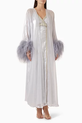 Moroccan Feather-Trim Cape & Dress Set