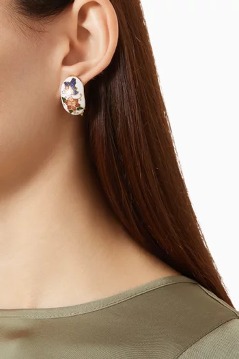 1980s Vintage Cloisonné Demi Hoop Clip-On Earrings