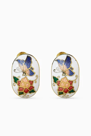 1980s Vintage Cloisonné Demi Hoop Clip-On Earrings
