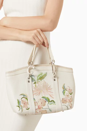 Floral Frame Tote Bag in Leather