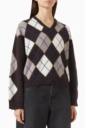 Argyle V-neck Sweater in Knit