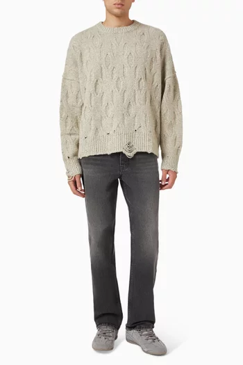Distressed Cable-knit Sweater in Wool-blend