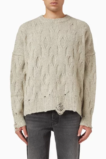 Distressed Cable-knit Sweater in Wool-blend