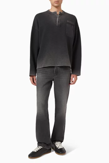 Waffle-knit Henley Sweatshirt in Cotton