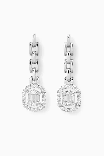 Geometric Link Diamond Drop Earrings in 18kt White Gold