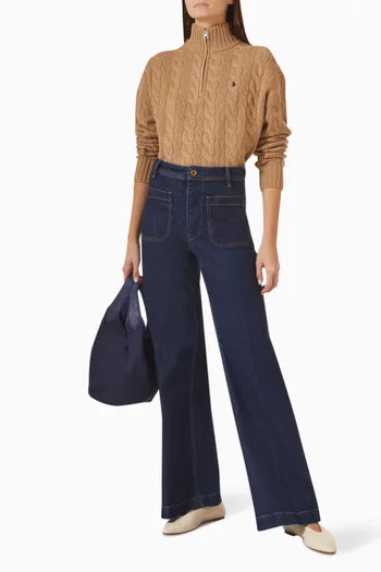 Cable-knit Zip Sweater in Wool Blend