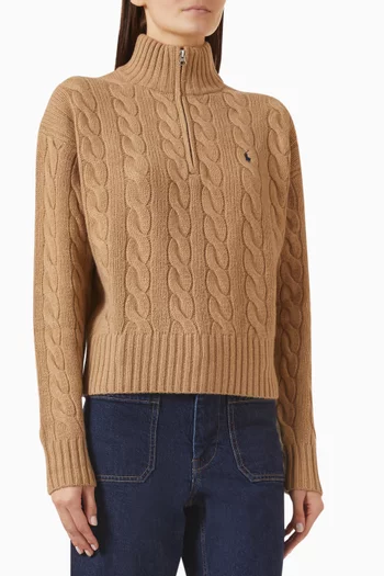 Cable-knit Zip Sweater in Wool Blend