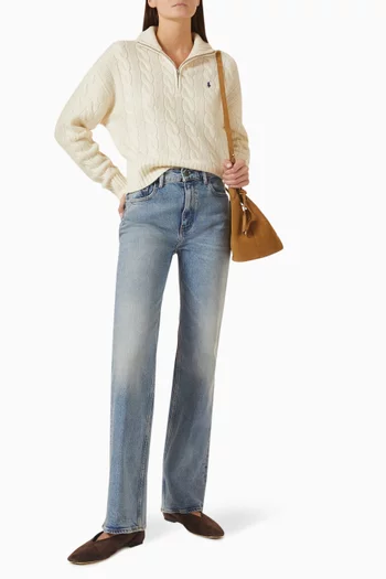 Cable-knit Zip Sweater in Wool Blend