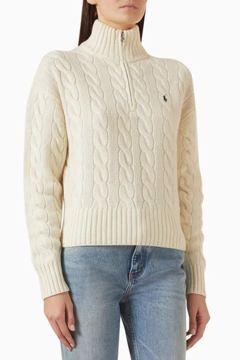 Cable-knit Zip Sweater in Wool Blend