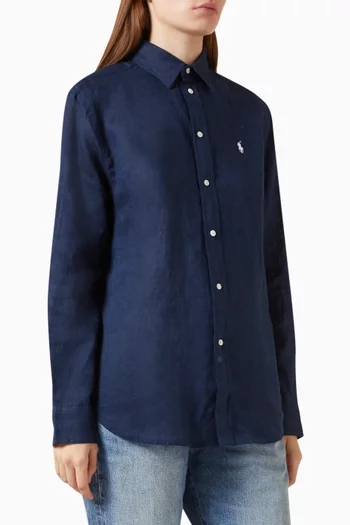 Embroidered-logo Shirt in Linen