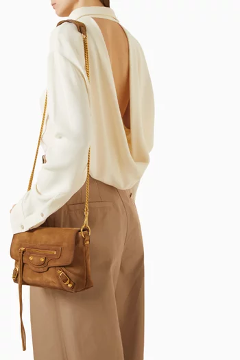 Le City Clutch With Chain in Waxed Suede Calfskin
