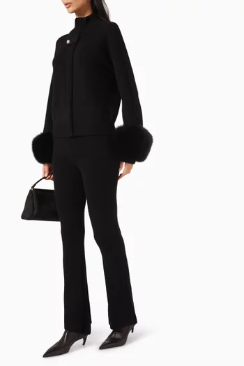 Fox Fur-trim Knitted Bomber Jacket