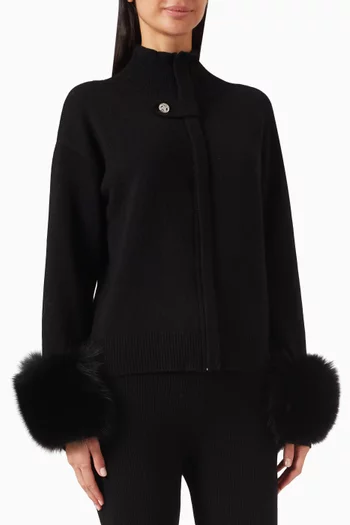 Fox Fur-trim Knitted Bomber Jacket