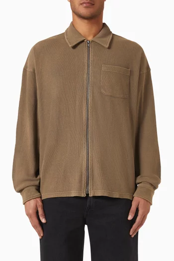 Waffle Full-zip Polo Sweatshirt