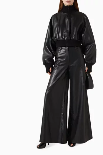 Oversized Crop Bomber Jacket in Faux Leather
