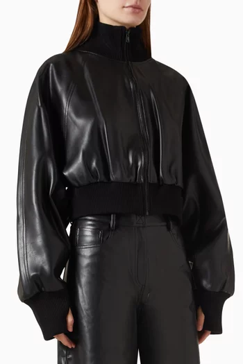 Oversized Crop Bomber Jacket in Faux Leather