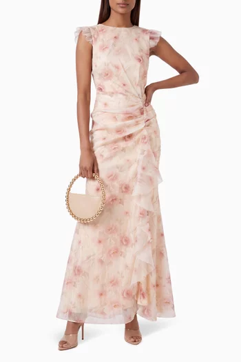 Floral Ruched Dress in Crinkle Organza