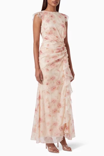 Floral Ruched Dress in Crinkle Organza