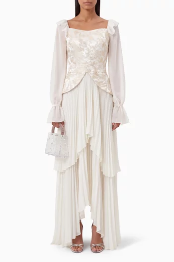 Jacquard Pleated Maxi Dress