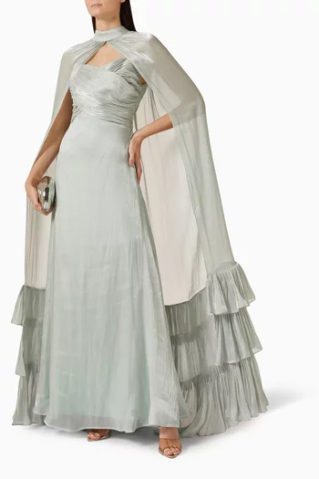 Embellished Cape Gown in Organza