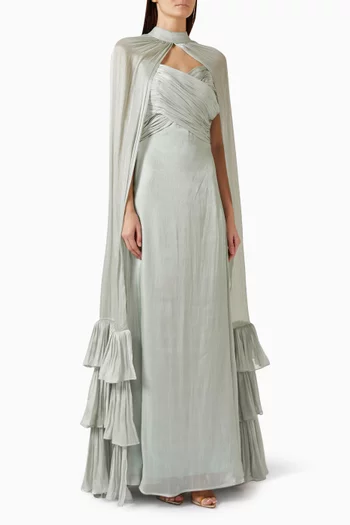 Embellished Cape Gown in Organza